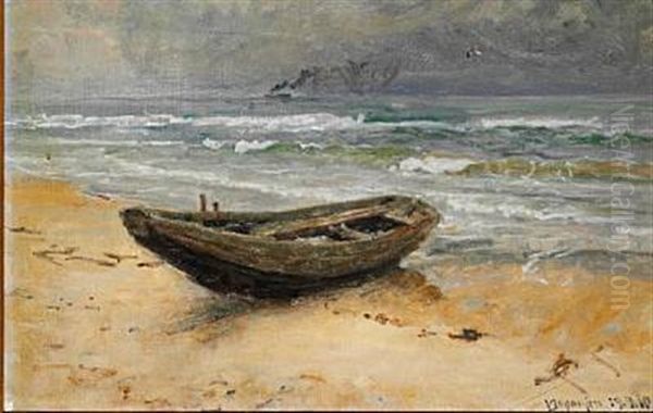 Boat On The Beach Oil Painting by Viggo Johansen