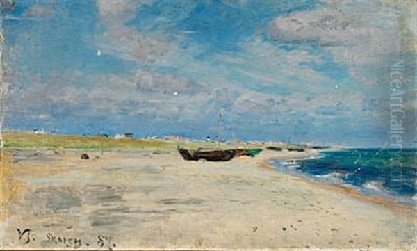 Boats At The Beach Of Skagen Oil Painting by Viggo Johansen