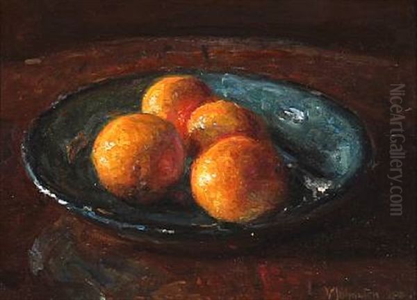 Oranges In A Bowl Oil Painting by Viggo Johansen