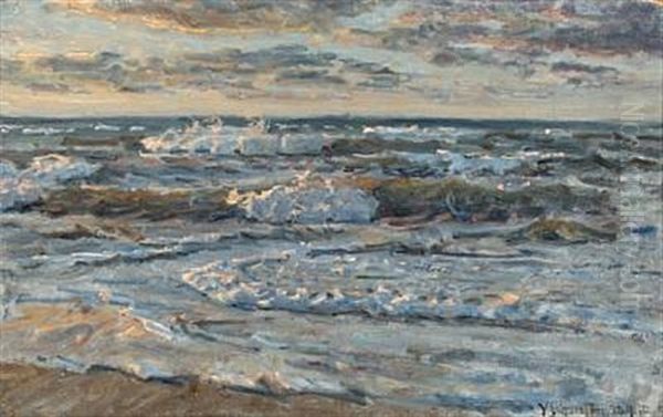 Evening Light At The Beach Of Skagen Oil Painting by Viggo Johansen