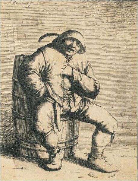 Peasant Sitting On A Cask (hollstein 34; W. 31) Oil Painting by Willem Basse