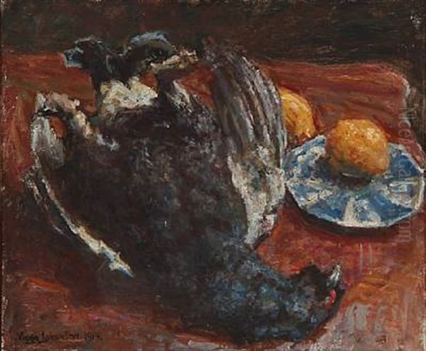 Nature Morte With A Bird And Lemons Oil Painting by Viggo Johansen