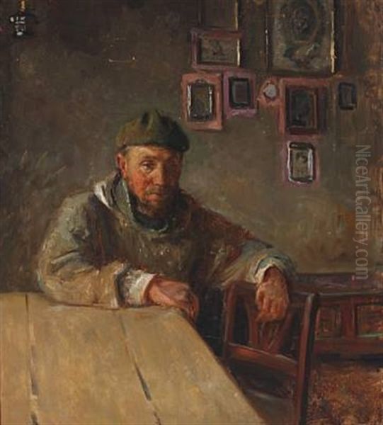 Interior With Fisherman Oil Painting by Viggo Johansen