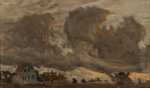 Storms Over The Farm Godthaab In Store Magleby Village, North Of Dragor, Denmark Oil Painting by Viggo Johansen