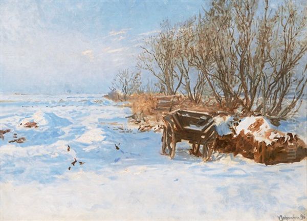 Winter Landscape With Cart Oil Painting by Viggo Johansen