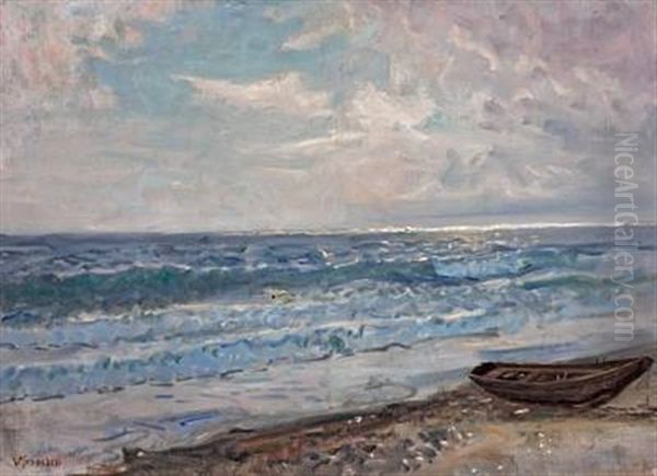 Coastal Scenery With Dinky Oil Painting by Viggo Johansen