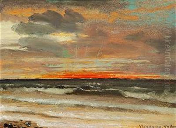 Kystparti Fra Hornbaek Ved Solnedgang Oil Painting by Viggo Johansen