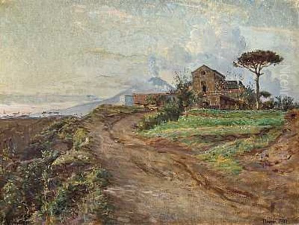 Fra Den Uudgravede Del Af Pompeji. I Baggrunden Vesuv. Aften I April Oil Painting by Viggo Johansen