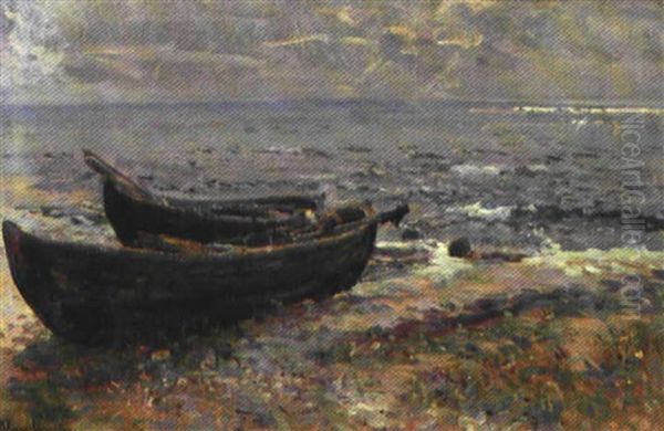 Bade Pa Aero Strand Oil Painting by Viggo Johansen