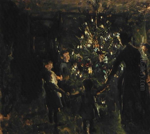 Glade Jul Oil Painting by Viggo Johansen