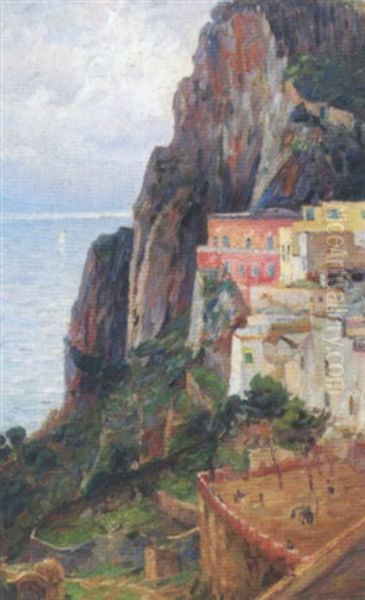 Udsigt Over Landskab Ved Capri, Forgrunden Huse Oil Painting by Viggo Johansen