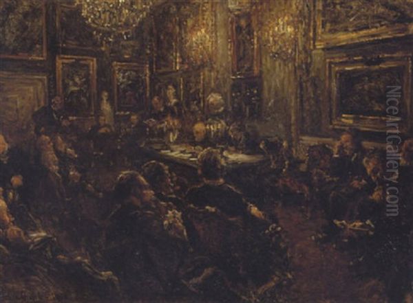 En Akademiradsforsamling Pa Charlottenborg I 1904 Oil Painting by Viggo Johansen