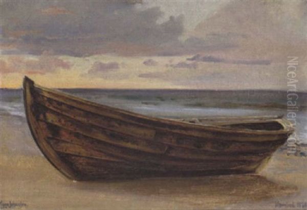 Robad Pa Strandbredden Oil Painting by Viggo Johansen