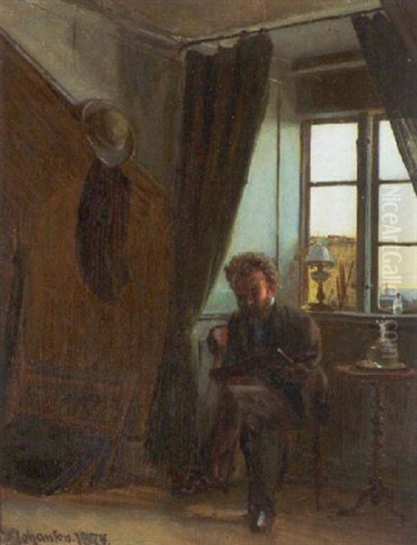 Interior Med Maler Oil Painting by Viggo Johansen