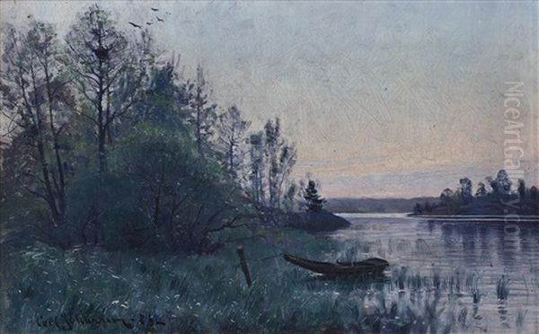 Insjolandskap Oil Painting by Carl (August) Johansson