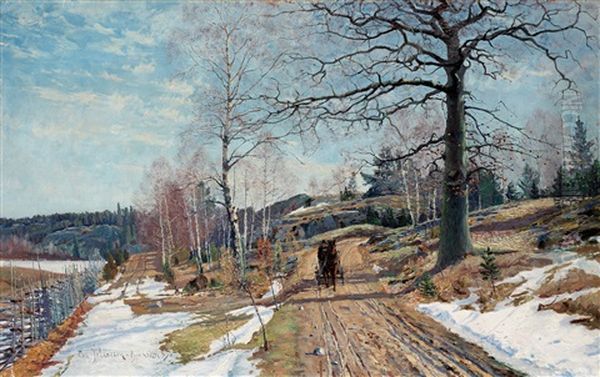 Varlandskap Oil Painting by Carl (August) Johansson