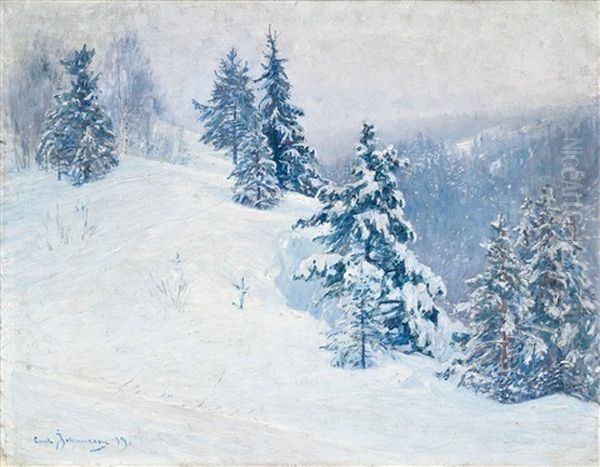 Winter Day Oil Painting by Carl (August) Johansson