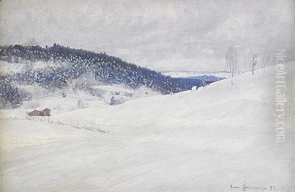 Landskapsvy Fran Medelpad, Vinter Oil Painting by Carl (August) Johansson