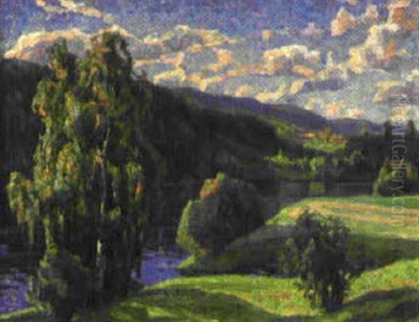 Norrlandskt Alvlandskap Oil Painting by Carl (August) Johansson