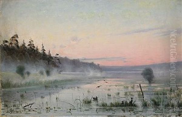 Morgondis Over Sjon Oil Painting by Carl (August) Johansson