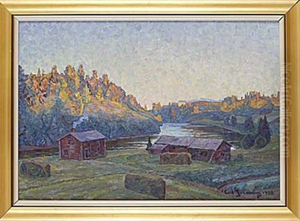 Norrlandskt Alvlandskap Oil Painting by Carl (August) Johansson