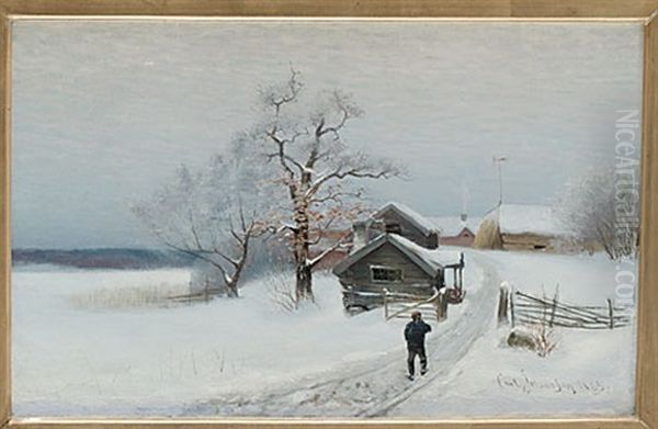 Promenad I Vinterlandskap Oil Painting by Carl (August) Johansson