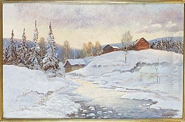 Vinterlandskap Oil Painting by Carl (August) Johansson