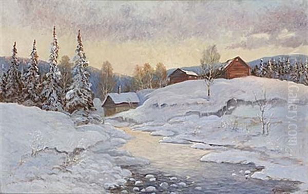 Vinterlandskap Oil Painting by Carl (August) Johansson