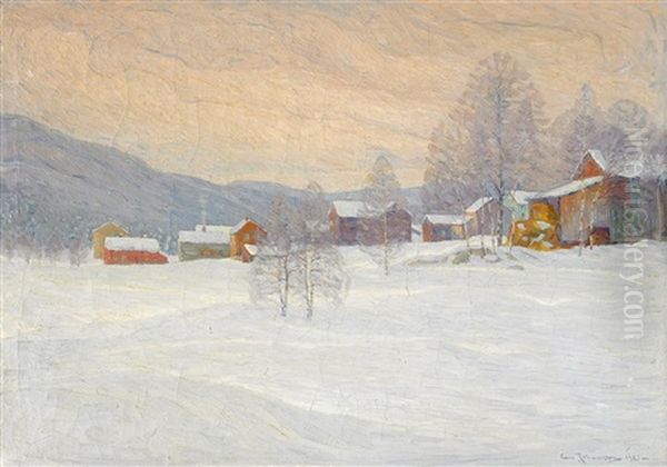 Norrlandsk Vinterbild Oil Painting by Carl (August) Johansson