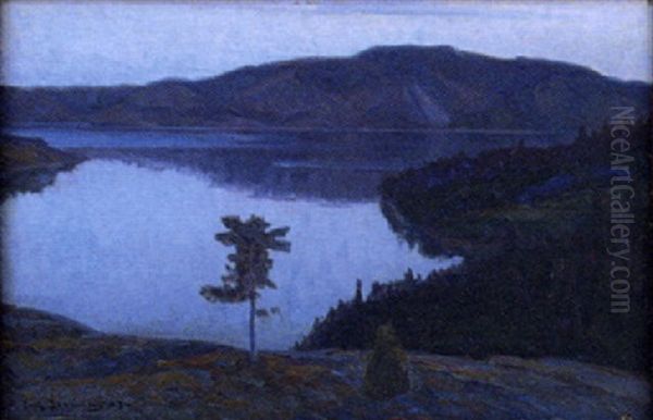 Norrlandskt Skymningslandskap Oil Painting by Carl (August) Johansson