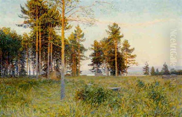 Summer Landscape Oil Painting by Carl (August) Johansson