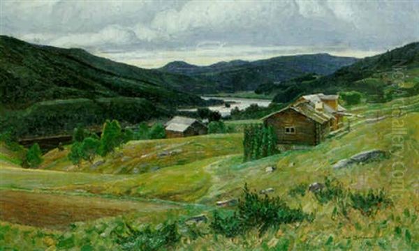 Vy Over Indalsalven Oil Painting by Carl (August) Johansson