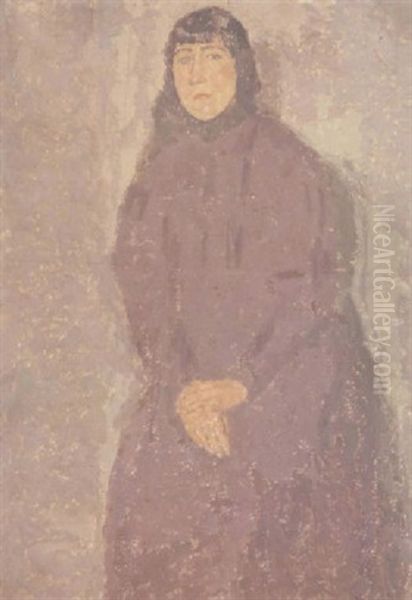 Young Woman In Mulberry-coloured Dress Oil Painting by Gwen John