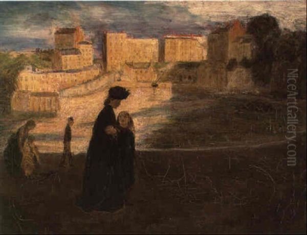 Landscape At Tenby With Figures Oil Painting by Gwen John