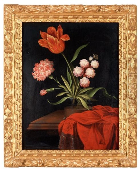 Blomsterstilleben I Glasvas Oil Painting by Johan Johnsen