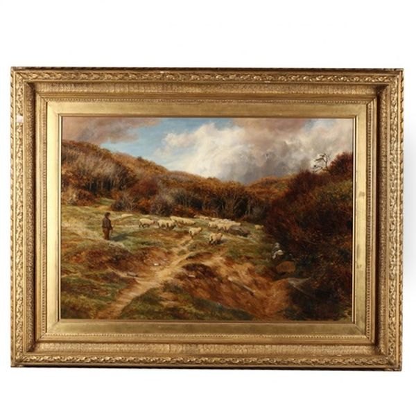 Shephard And Flock Oil Painting by Charles Edward Johnson