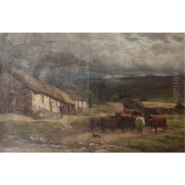 A Highland Clachan Oil Painting by Charles Edward Johnson