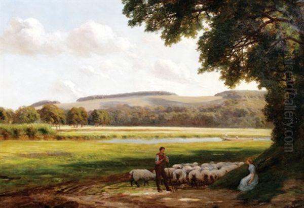 Shepherd With His Flock by Charles Edward Johnson