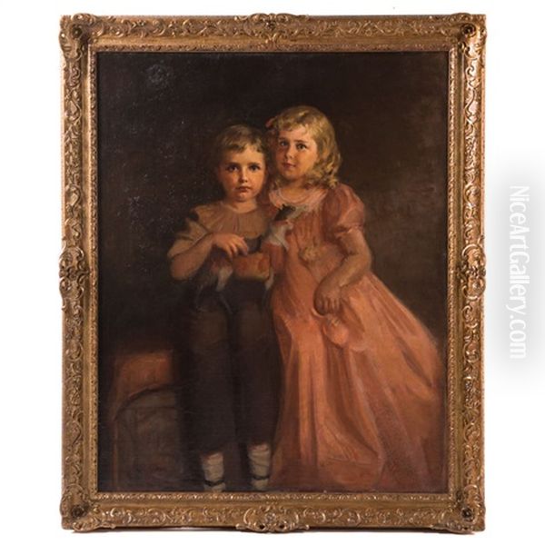 Portrait Of The Wholey Children Oil Painting by Content (Miss) Johnson