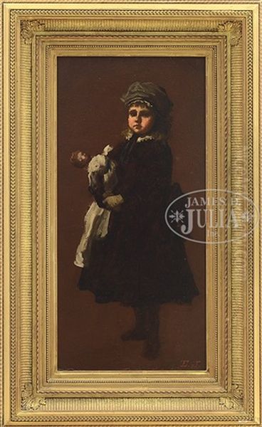 Girl And Pet Doll Oil Painting by Eastman Johnson