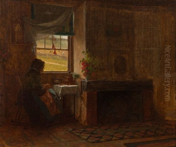 Interior Of A Farmhouse In Maine Oil Painting by Eastman Johnson