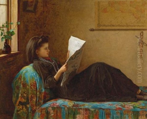 Interesting News Oil Painting by Eastman Johnson