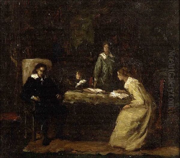 Study For Milton Dictating Paradise Lost To His Daughters Oil Painting by Eastman Johnson