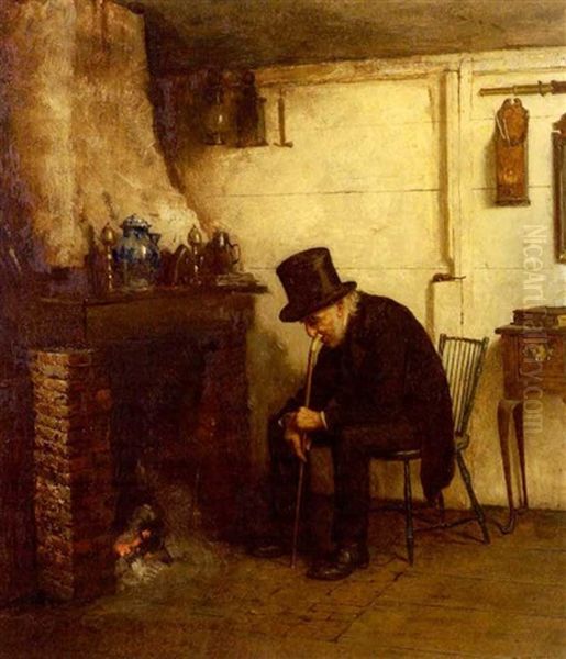 Embers Oil Painting by Eastman Johnson