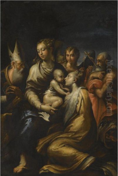 Madonna And Child With Saints Margaret, Jerome, Benedict And An Angel Oil Painting by Francesco Maria Bassi