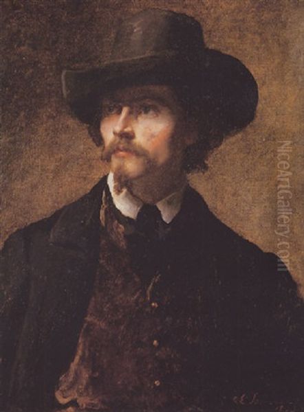 Man With A Hat (self-portrait) Oil Painting by Eastman Johnson