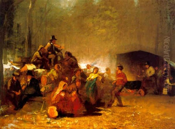 The Party In The Maple Sugar Camp Oil Painting by Eastman Johnson