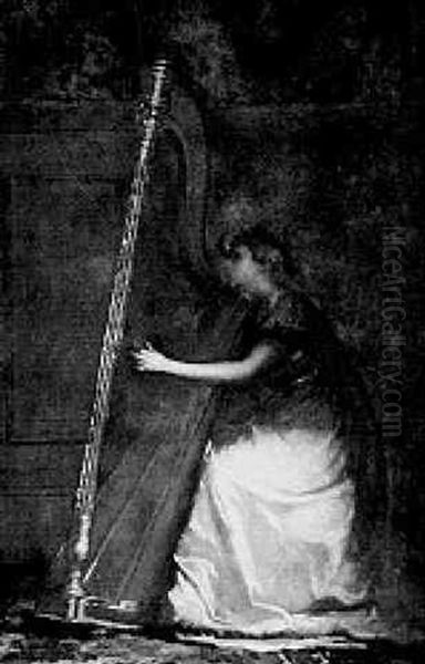 The Harp Player Oil Painting by Eastman Johnson