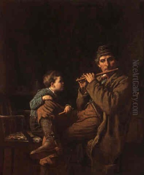 An Earnest Pupil-the Fifers Oil Painting by Eastman Johnson