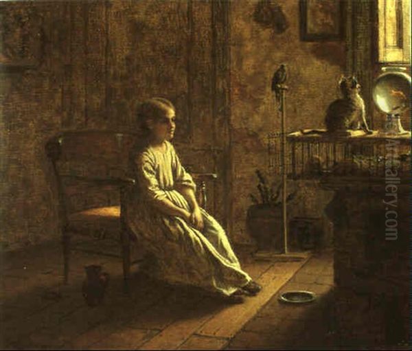 Girl With Pets Oil Painting by Eastman Johnson